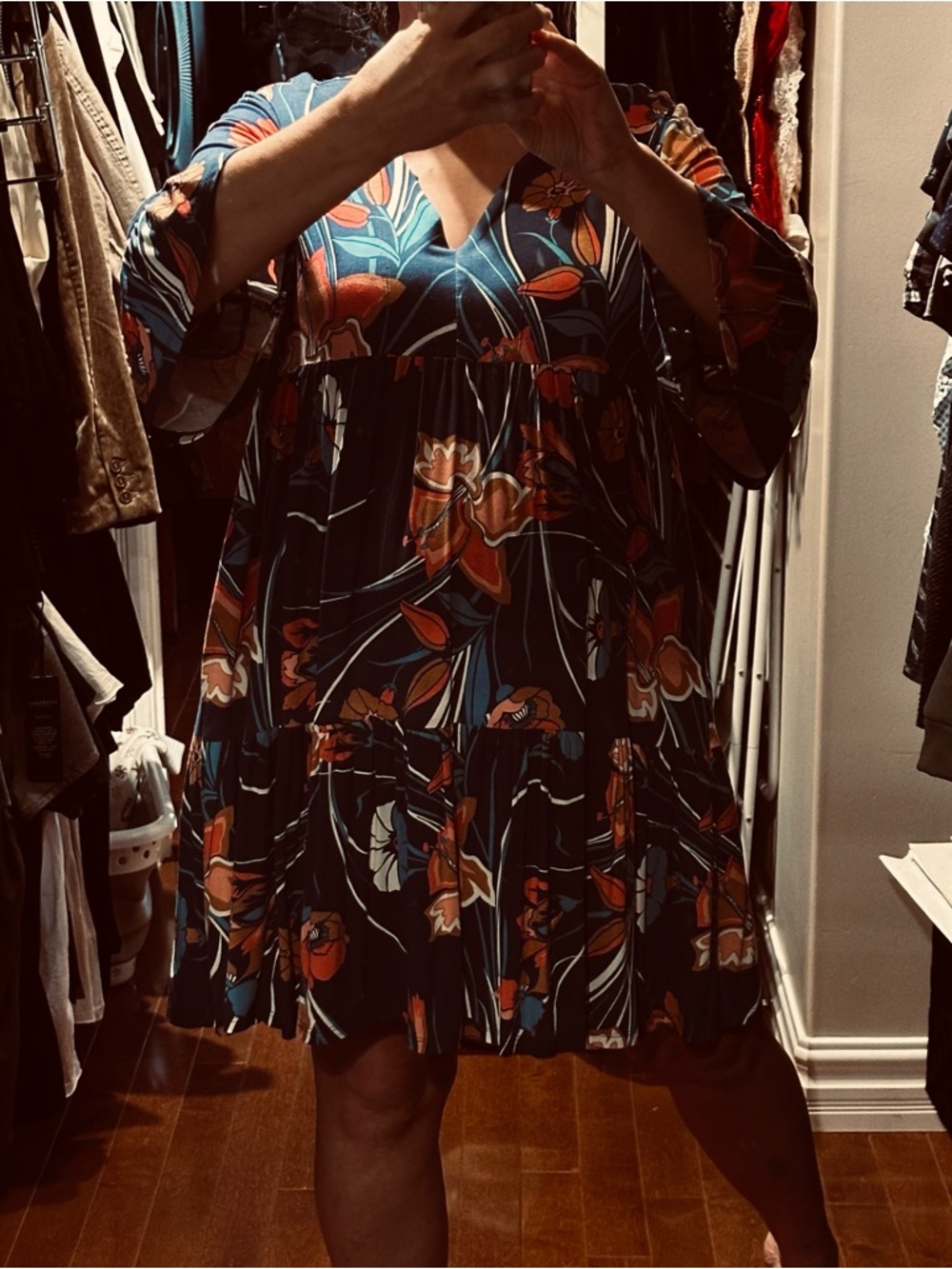 Sz S 🇨🇦⭐️NWT Shannon Passero Oversized Blue Floral,Bell Sleeve Dress. PTP 20”